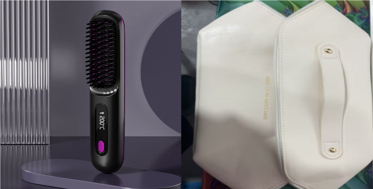 2 In 1 Straight Hair Comb Wireless Hair Straightener Brush Hair Fast Heating Portable Hot Curler USB Charging - Fabs things