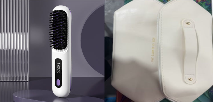 2 In 1 Straight Hair Comb Wireless Hair Straightener Brush Hair Fast Heating Portable Hot Curler USB Charging - Fabs things