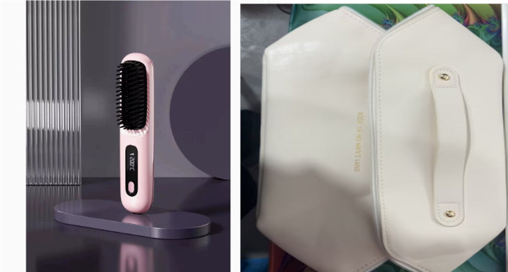 2 In 1 Straight Hair Comb Wireless Hair Straightener Brush Hair Fast Heating Portable Hot Curler USB Charging - Fabs things