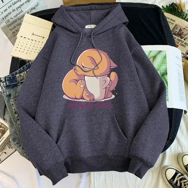 New Hoody Cat Cartoon Print Woman Sweatshirt With Hooded Loose Women's Hoodie Fashion Female Clothes Fleece Hoodies Women Cute Fashion Sweatshirts Sweatshirts Hoodie For Teen Girls Hoodies - Fabs things