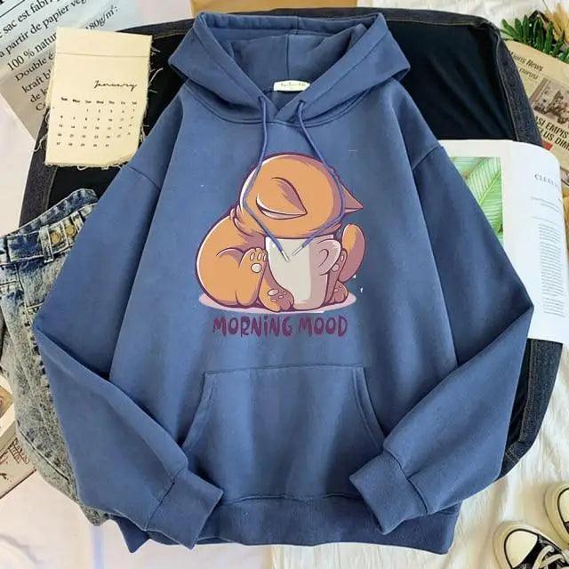 New Hoody Cat Cartoon Print Woman Sweatshirt With Hooded Loose Women's Hoodie Fashion Female Clothes Fleece Hoodies Women Cute Fashion Sweatshirts Sweatshirts Hoodie For Teen Girls Hoodies - Fabs things