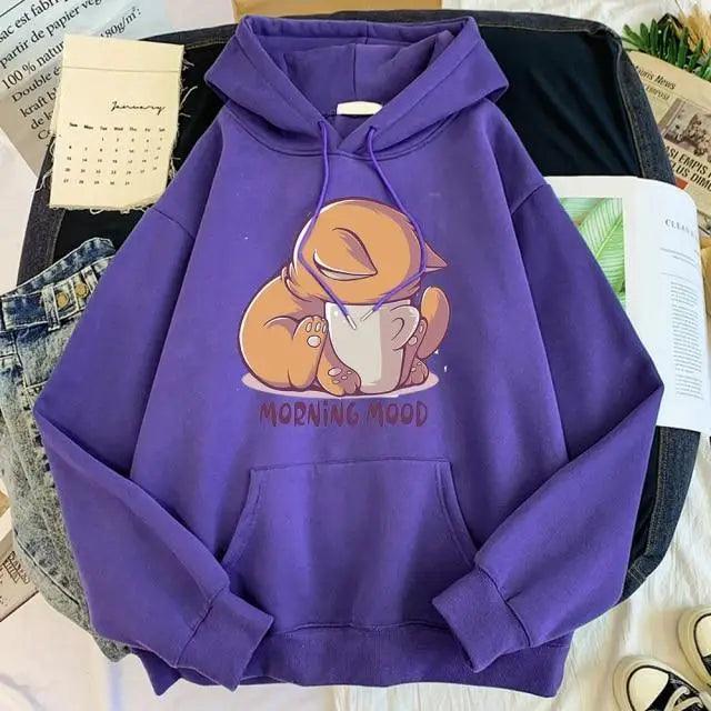 New Hoody Cat Cartoon Print Woman Sweatshirt With Hooded Loose Women's Hoodie Fashion Female Clothes Fleece Hoodies Women Cute Fashion Sweatshirts Sweatshirts Hoodie For Teen Girls Hoodies - Fabs things