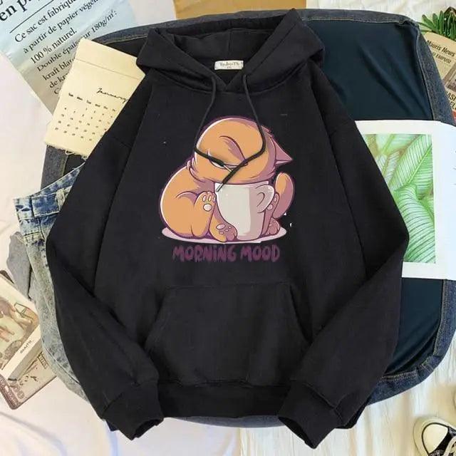 New Hoody Cat Cartoon Print Woman Sweatshirt With Hooded Loose Women's Hoodie Fashion Female Clothes Fleece Hoodies Women Cute Fashion Sweatshirts Sweatshirts Hoodie For Teen Girls Hoodies - Fabs things