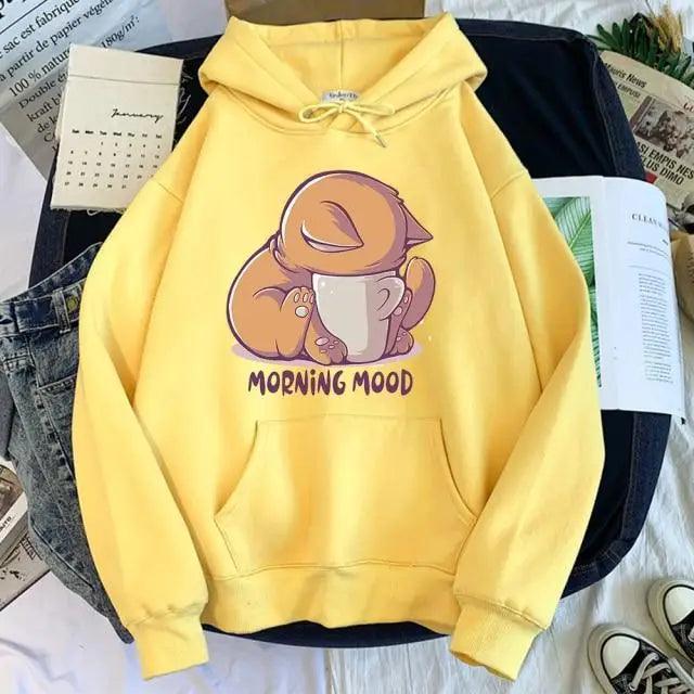 New Hoody Cat Cartoon Print Woman Sweatshirt With Hooded Loose Women's Hoodie Fashion Female Clothes Fleece Hoodies Women Cute Fashion Sweatshirts Sweatshirts Hoodie For Teen Girls Hoodies - Fabs things