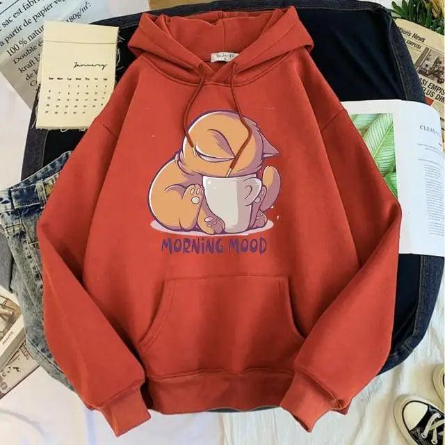 New Hoody Cat Cartoon Print Woman Sweatshirt With Hooded Loose Women's Hoodie Fashion Female Clothes Fleece Hoodies Women Cute Fashion Sweatshirts Sweatshirts Hoodie For Teen Girls Hoodies - Fabs things