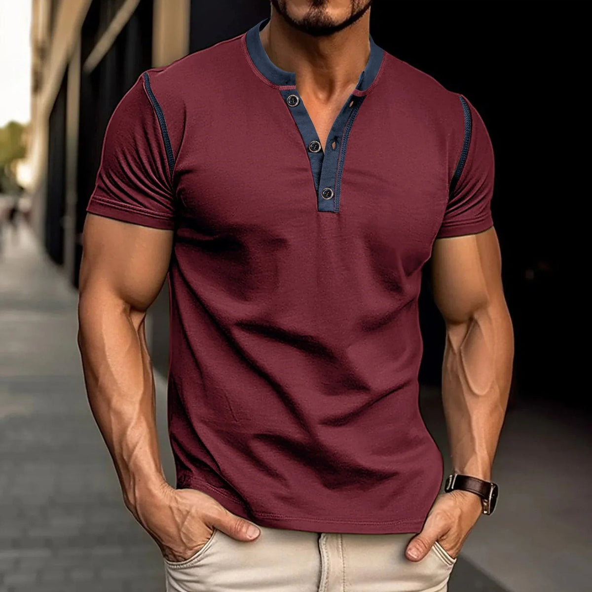 Fashion Short-sleeved Polo Shirt Summer Button V-neck T-shirt Tops Mens Clothing - Fabs things