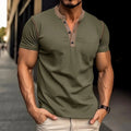 Fashion Short-sleeved Polo Shirt Summer Button V-neck T-shirt Tops Mens Clothing - Fabs things