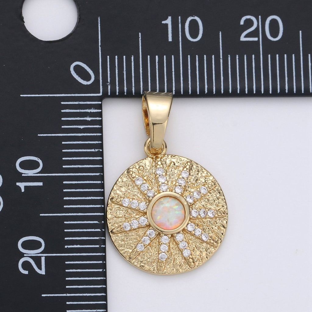 Overstock Dainty 14k Gold Filled Vergina Sun Charm Opal Round SunBurst Medallion Pendant, 23x16mm, Micro Pave Gold Sun Celestial Jewelry I-661 - Fabs things