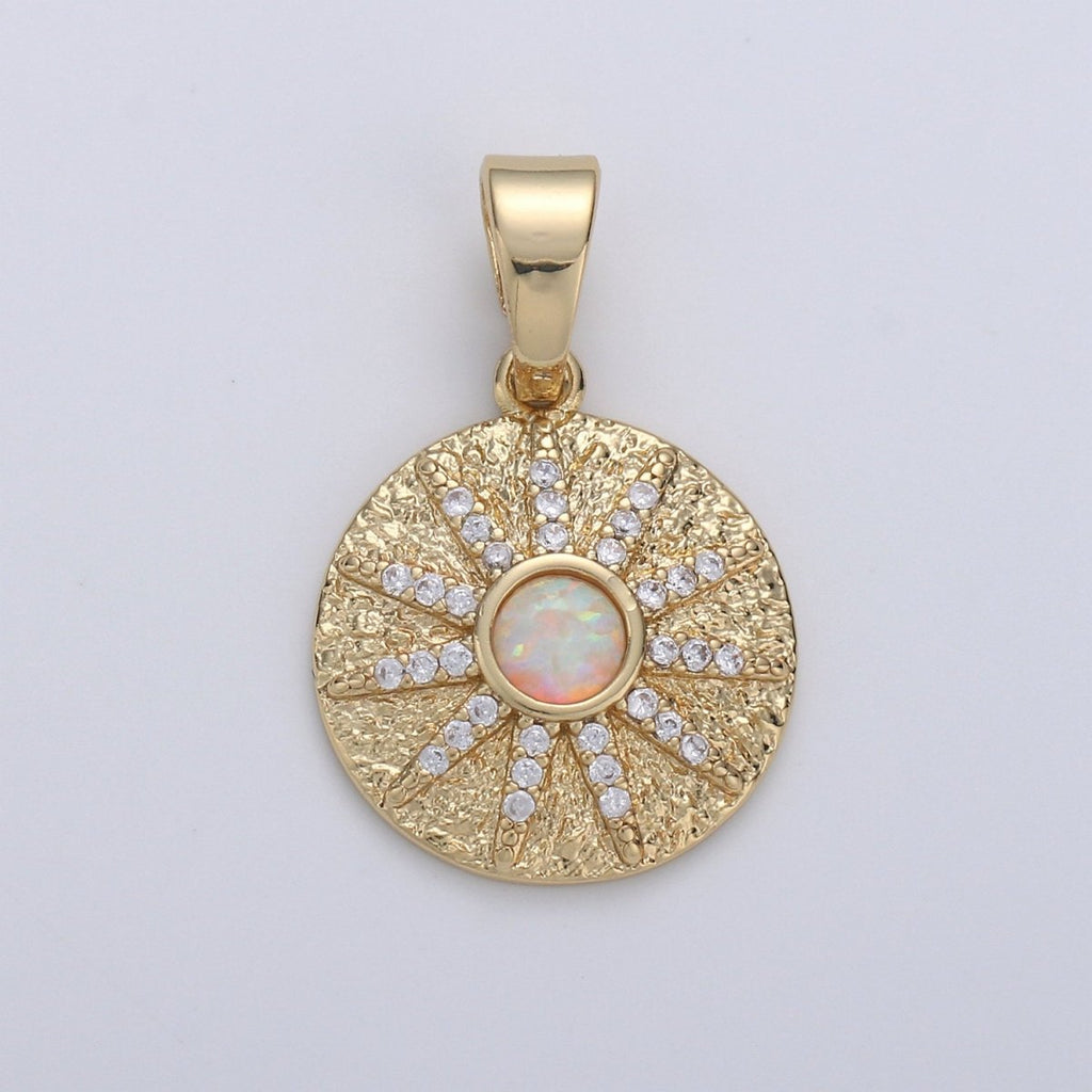 Overstock Dainty 14k Gold Filled Vergina Sun Charm Opal Round SunBurst Medallion Pendant, 23x16mm, Micro Pave Gold Sun Celestial Jewelry I-661 - Fabs things