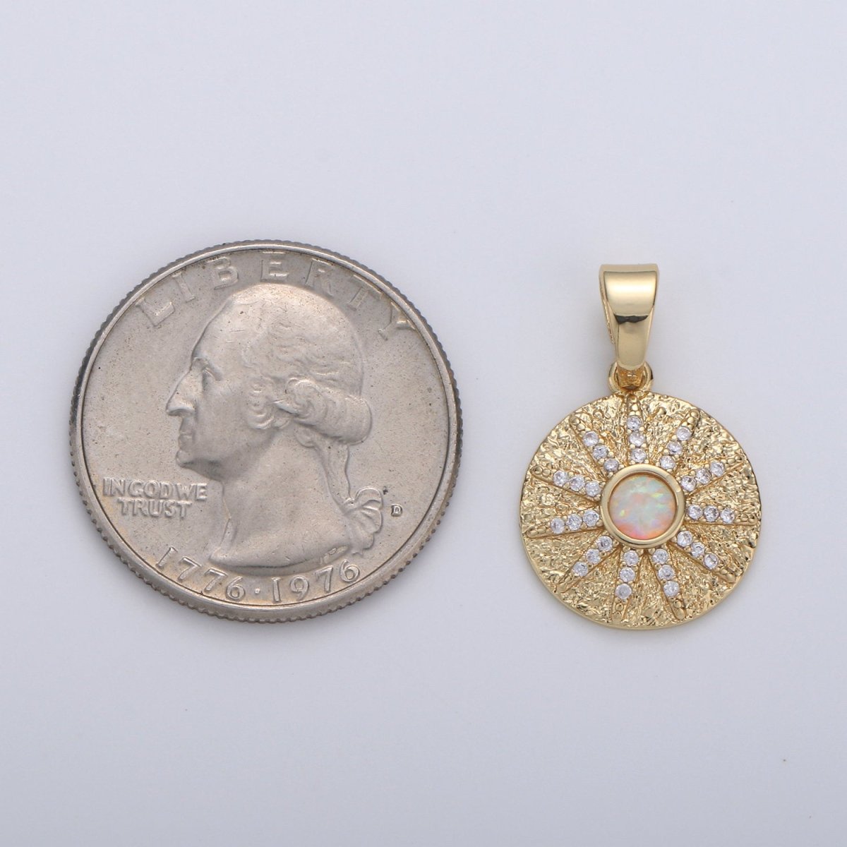 Overstock Dainty 14k Gold Filled Vergina Sun Charm Opal Round SunBurst Medallion Pendant, 23x16mm, Micro Pave Gold Sun Celestial Jewelry I-661 - Fabs things