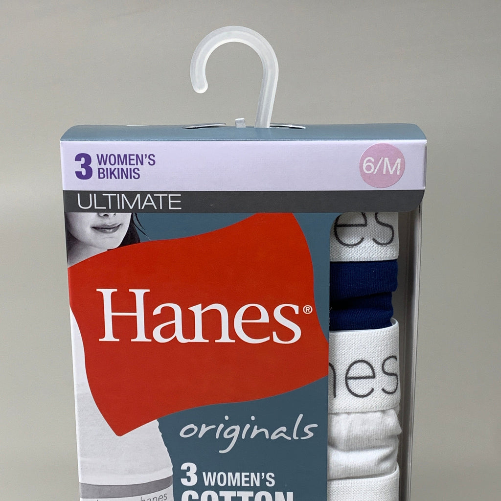 HANES 3 PACK!! Originals Women's Breathable Cotton Bikinis Underwear Sz 6/M Navy/White/Floral 45UOBK - Fabs things