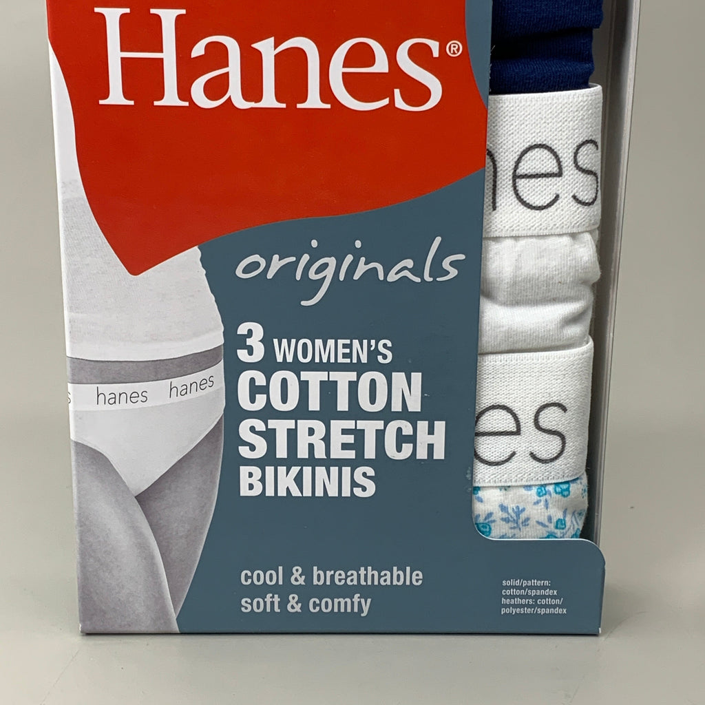 HANES 3 PACK!! Originals Women's Breathable Cotton Bikinis Underwear Sz 6/M Navy/White/Floral 45UOBK - Fabs things