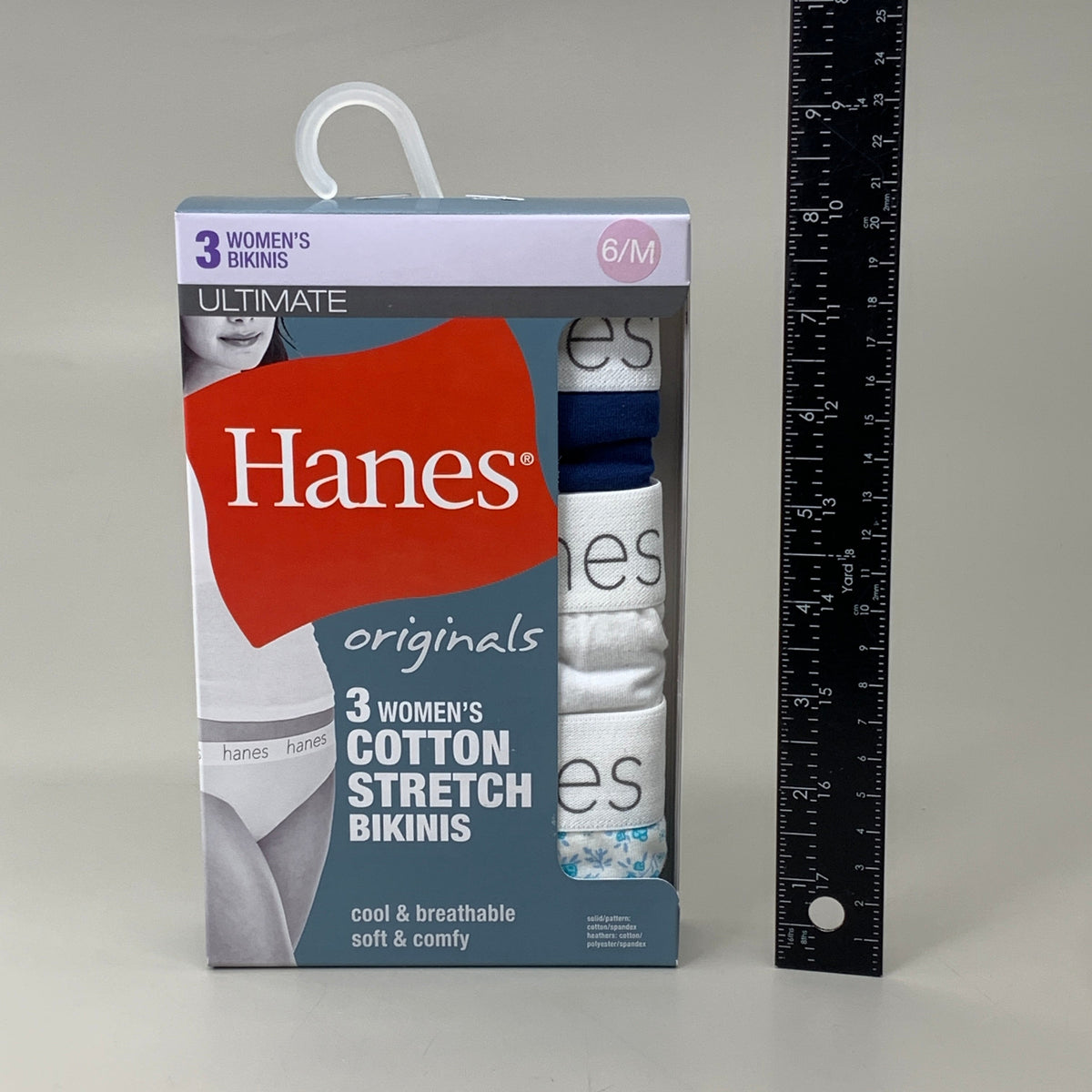 HANES 3 PACK!! Originals Women's Breathable Cotton Bikinis Underwear Sz 6/M Navy/White/Floral 45UOBK - Fabs things