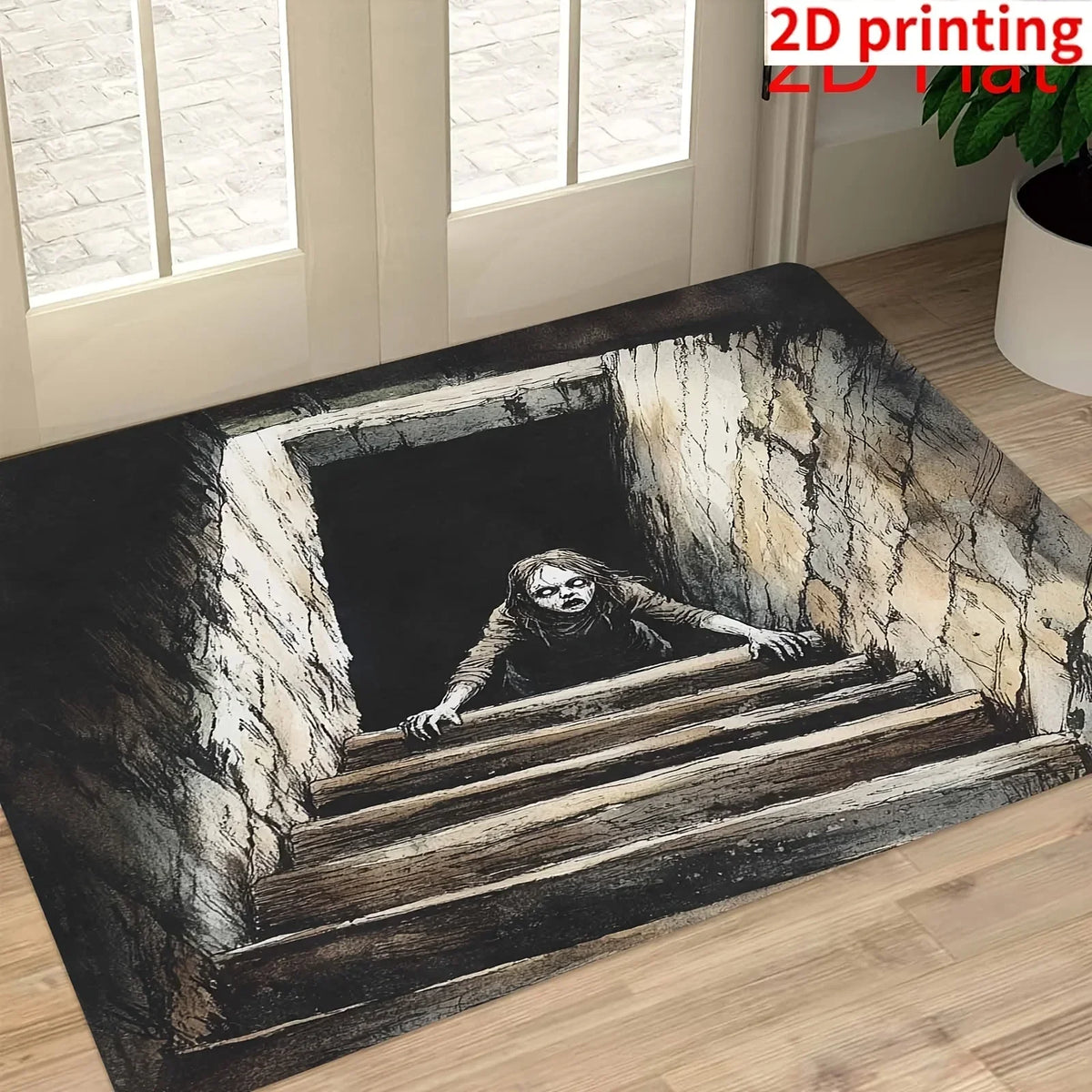 VIKAMA Halloween Clown Horror Theme Doormat Manhole Cover Design Entryway Anti Slip Mat Halloween Decor Personalized Rug - Fabs things