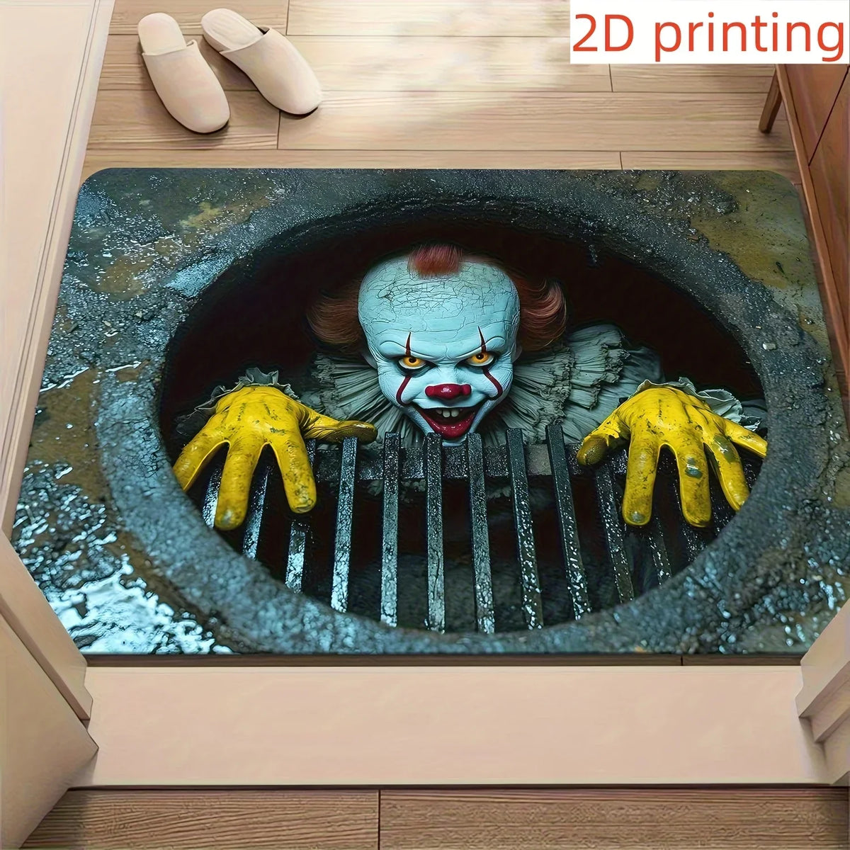 VIKAMA Halloween Clown Horror Theme Doormat Manhole Cover Design Entryway Anti Slip Mat Halloween Decor Personalized Rug - Fabs things