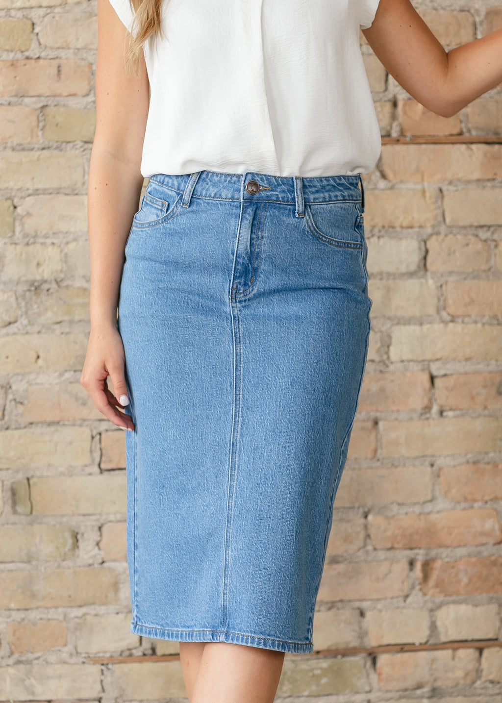 Remi Denim Classic Wash Midi Skirt