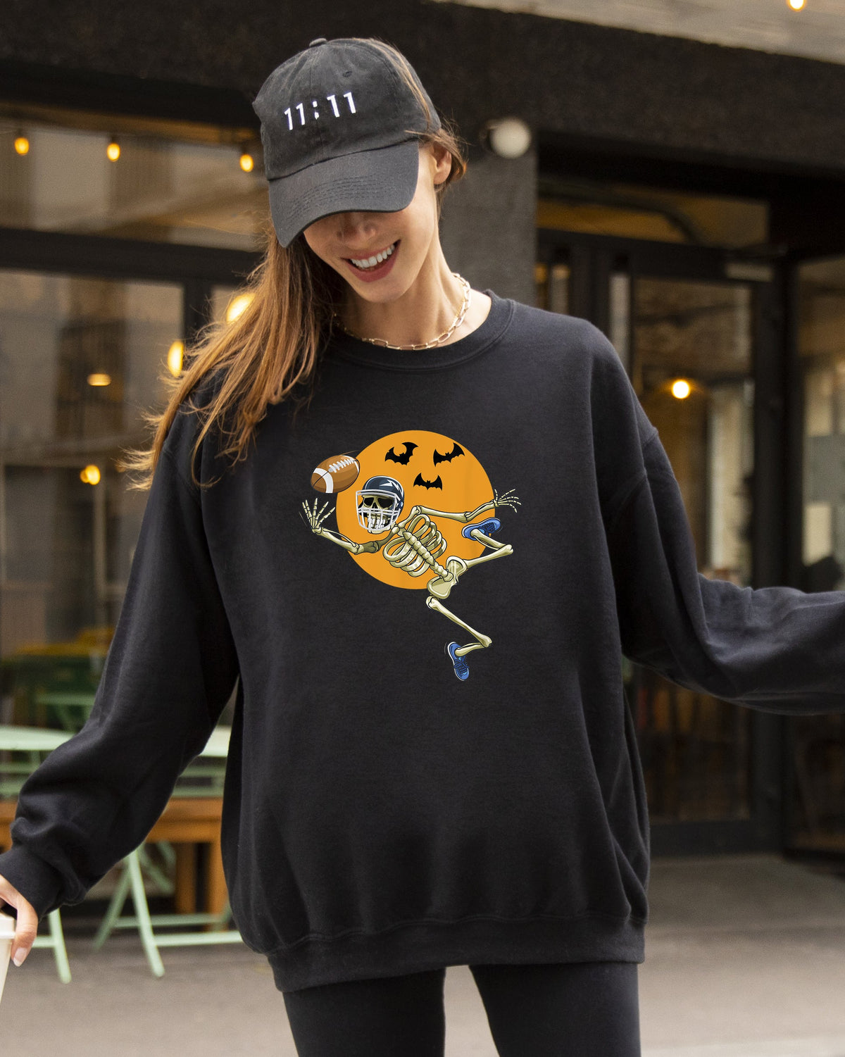 American Football Skeleton Spooky Witch Meme Halloween Costume Design Sweatshirt - Fabs things