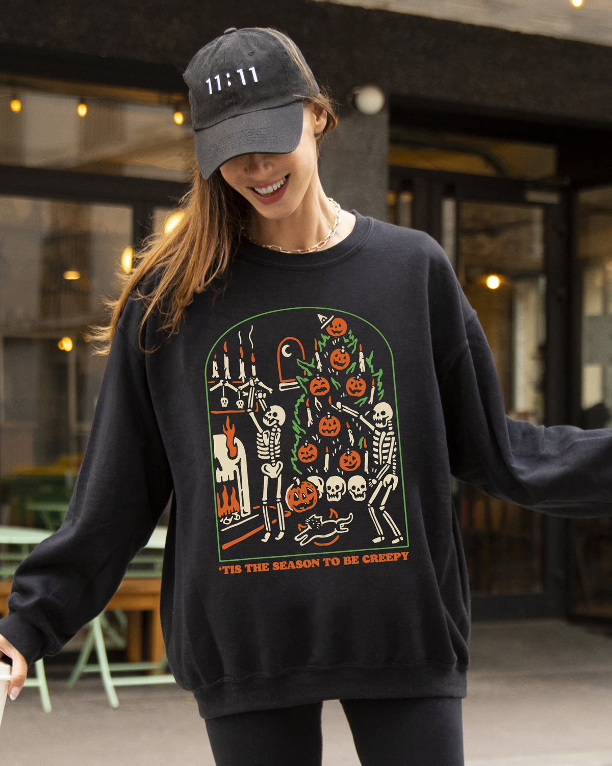 Tis The Season To Be Creepy Spooky Skeleton Witch Halloween Costume Edition Sweatshirt - Fabs things