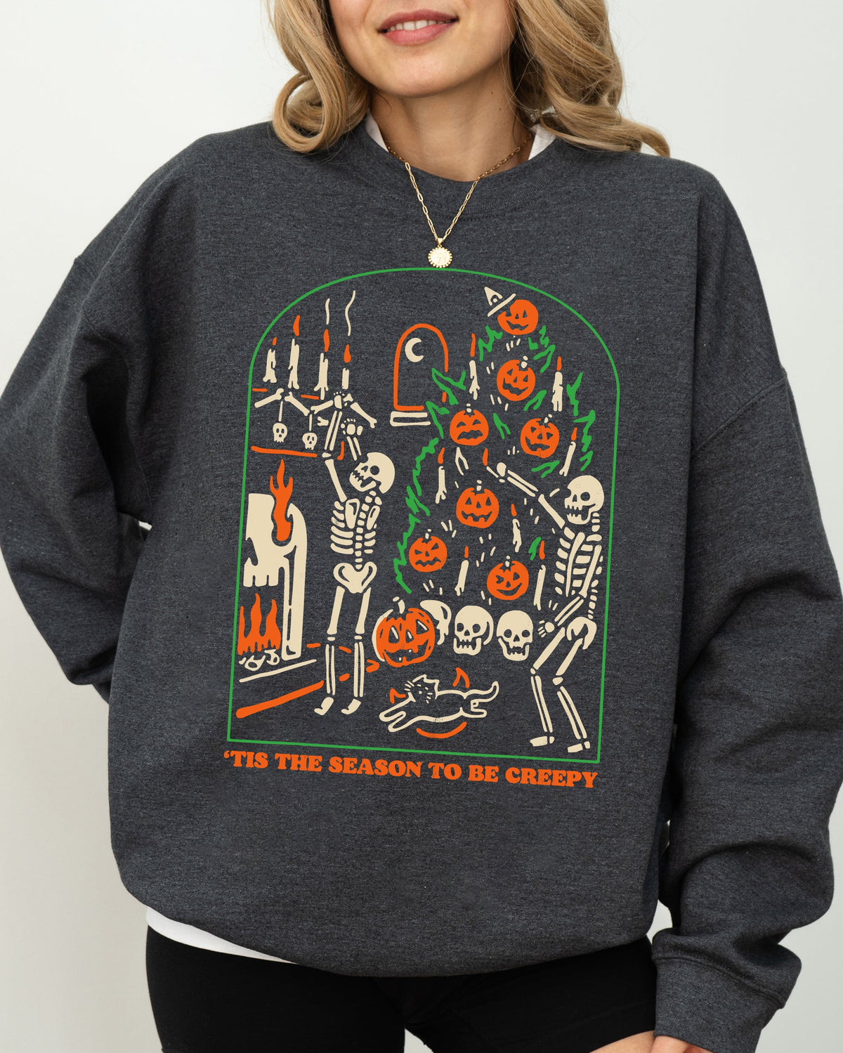 Tis The Season To Be Creepy Spooky Skeleton Witch Halloween Costume Edition Sweatshirt - Fabs things