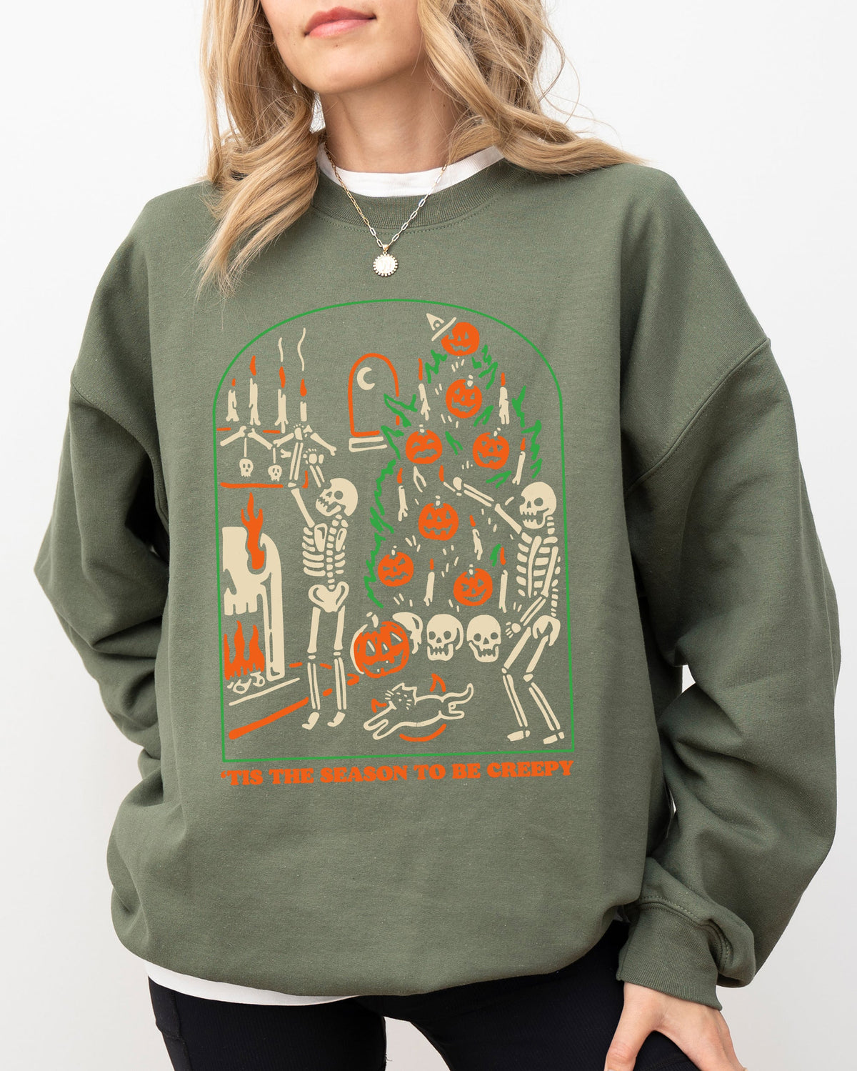 Tis The Season To Be Creepy Spooky Skeleton Witch Halloween Costume Edition Sweatshirt - Fabs things