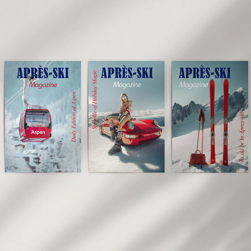 Girly Après Ski Set of 3 Posters. Chic Ski Resort Wall Decor