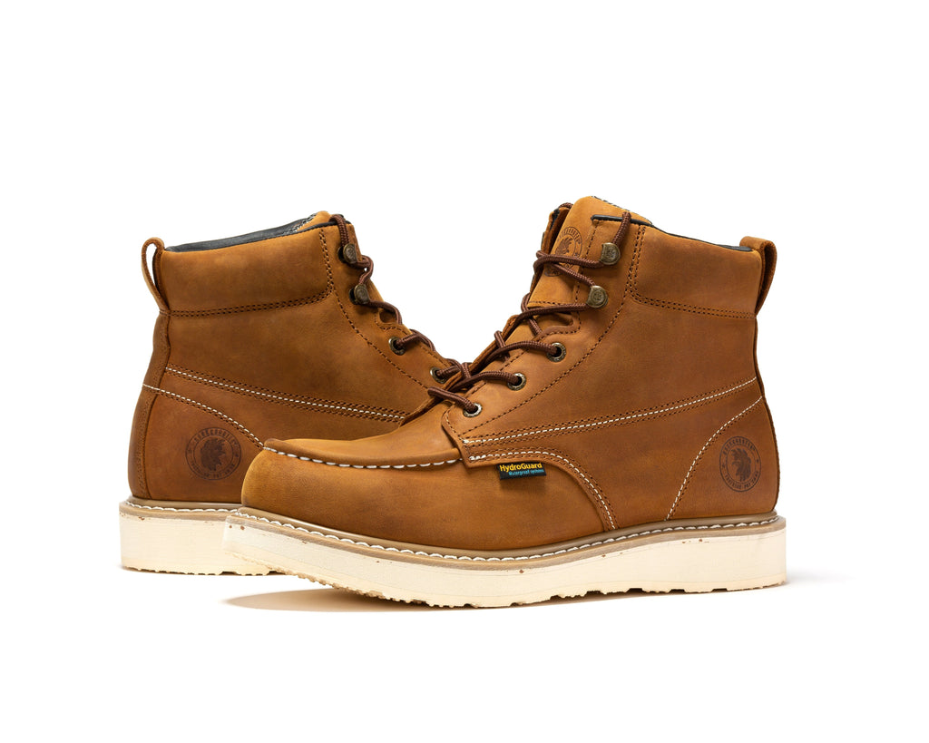 ROCKROOSTER Edgewood Men's 6 inch Brown steel toe waterproof wedge work boots SAP858 - Fabs things