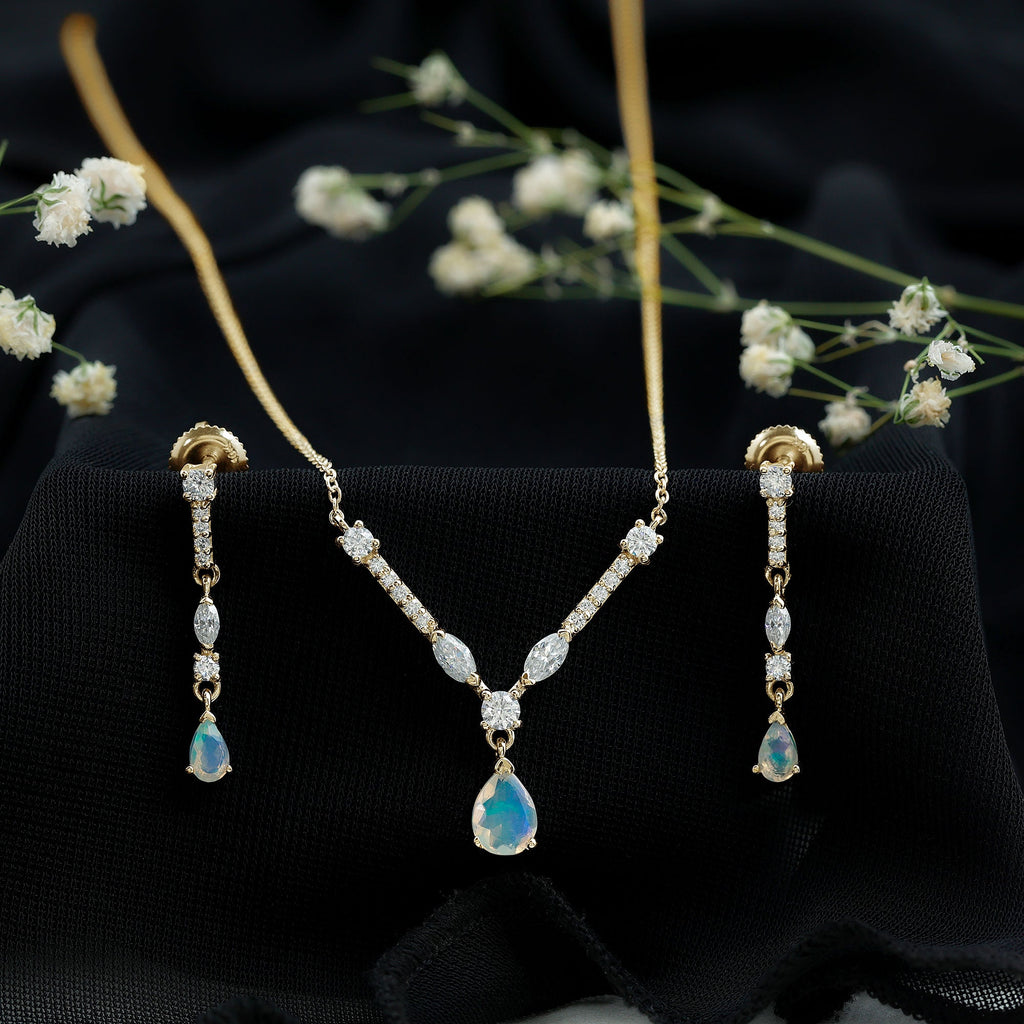 Natural Ethiopian Opal and Moissanite Teardrop Jewelry Set - Fabs things