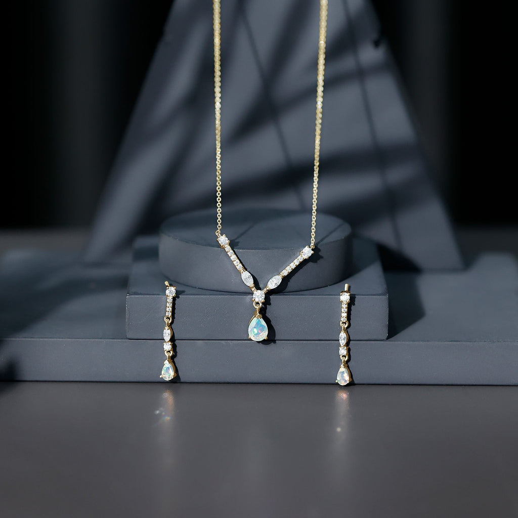 Natural Ethiopian Opal and Moissanite Teardrop Jewelry Set - Fabs things