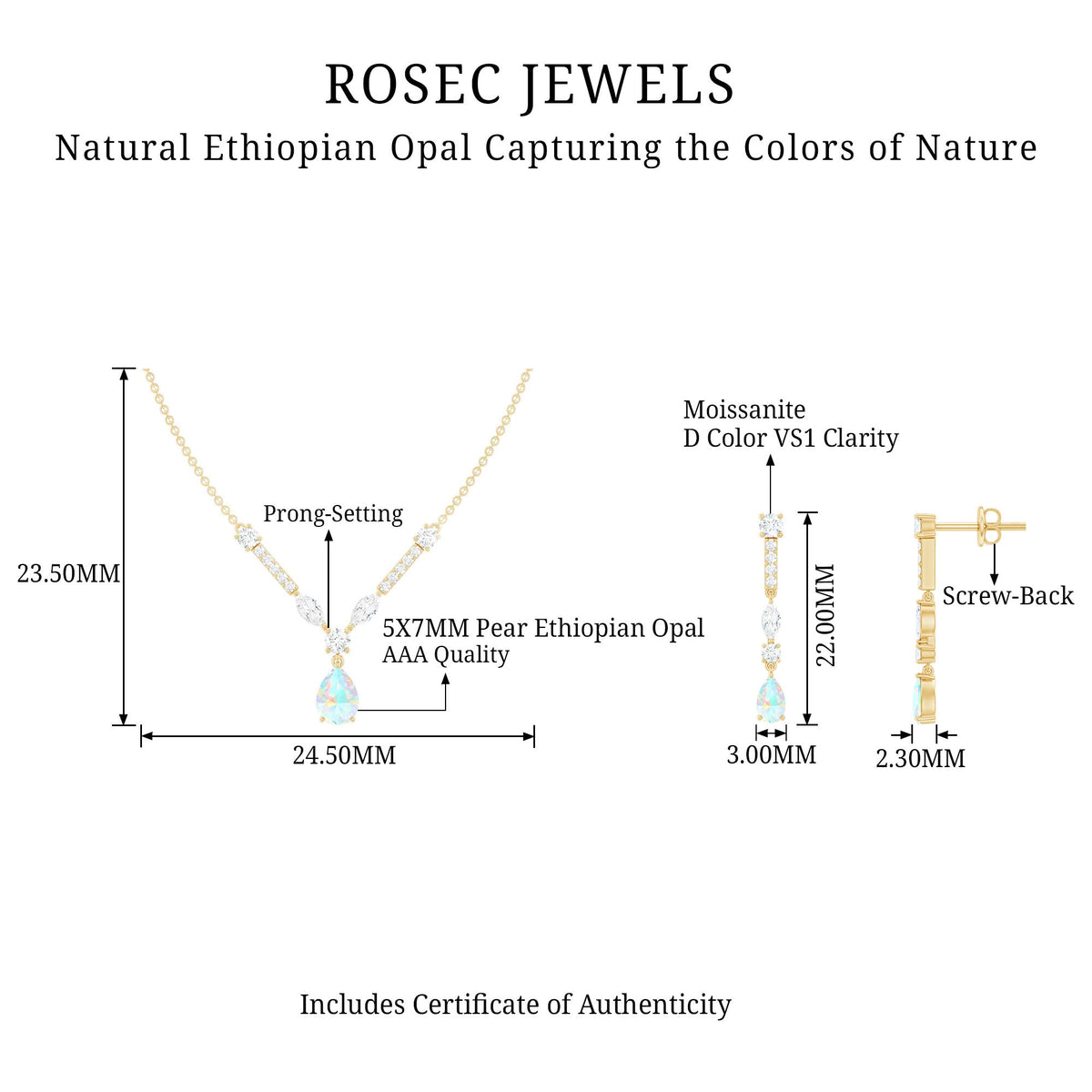 Natural Ethiopian Opal and Moissanite Teardrop Jewelry Set - Fabs things
