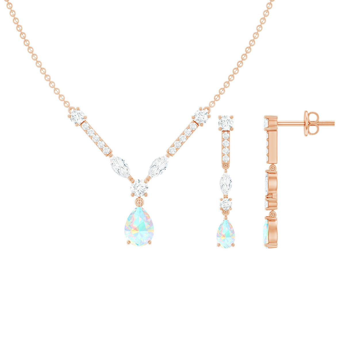 Natural Ethiopian Opal and Moissanite Teardrop Jewelry Set - Fabs things