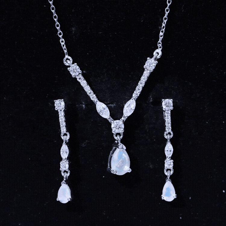 Natural Ethiopian Opal and Moissanite Teardrop Jewelry Set - Fabs things