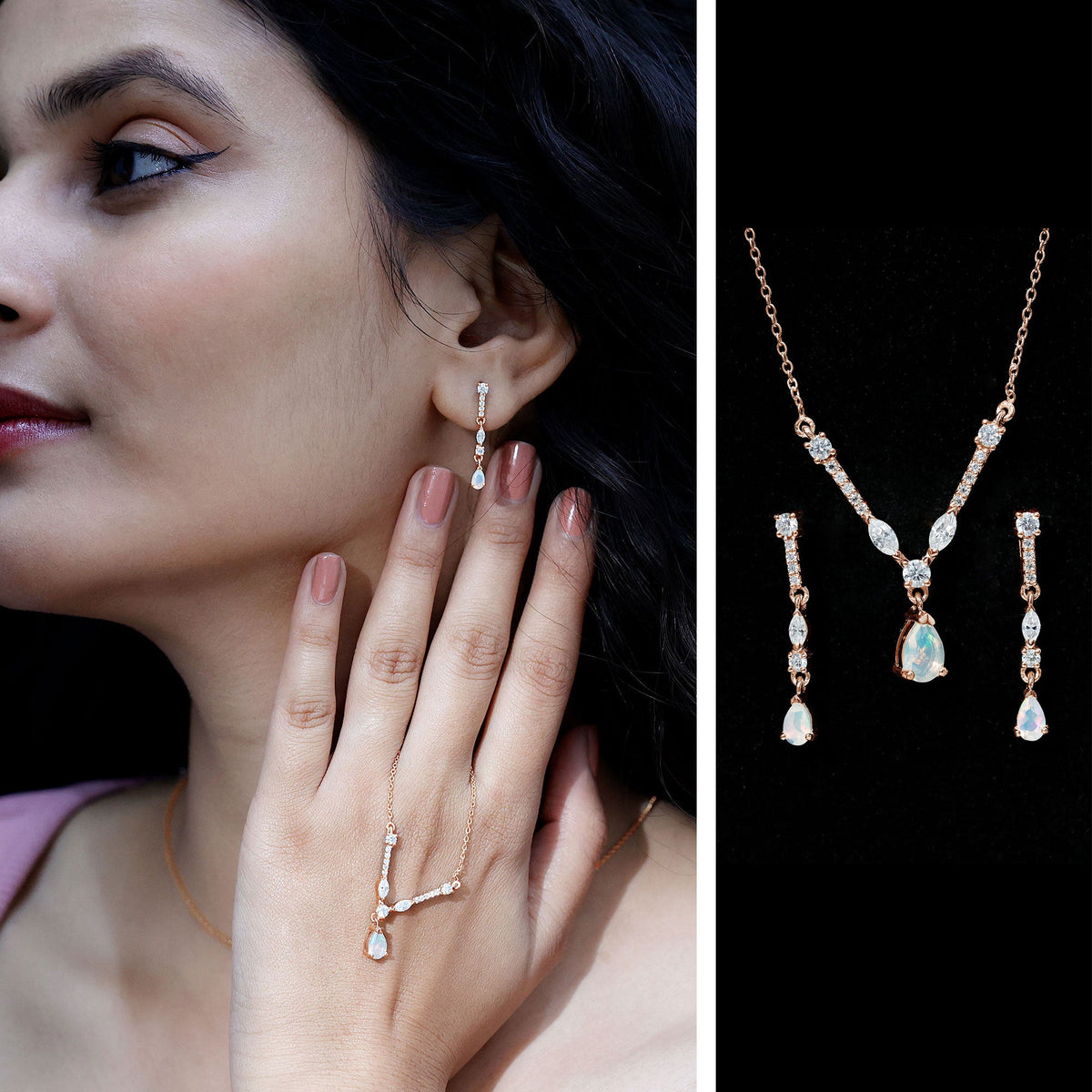 Natural Ethiopian Opal and Moissanite Teardrop Jewelry Set - Fabs things
