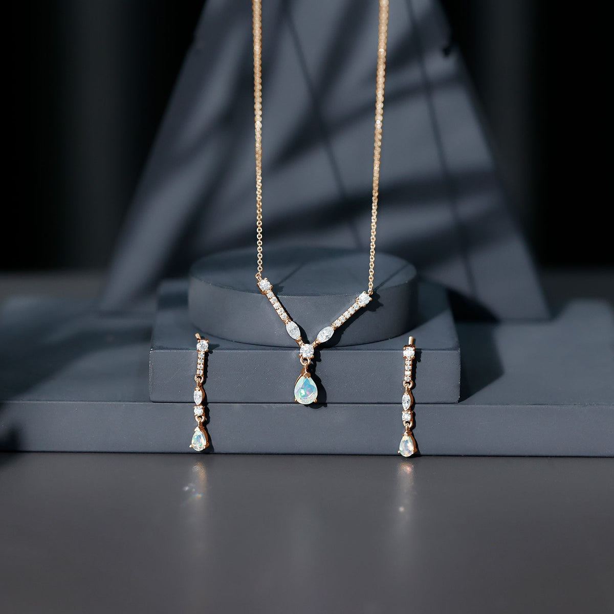 Natural Ethiopian Opal and Moissanite Teardrop Jewelry Set - Fabs things