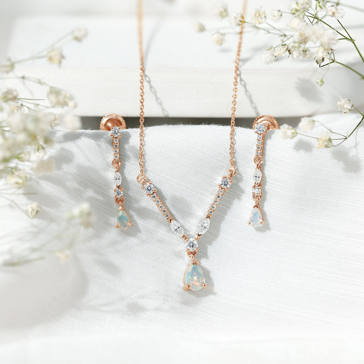 Natural Ethiopian Opal and Moissanite Teardrop Jewelry Set - Fabs things