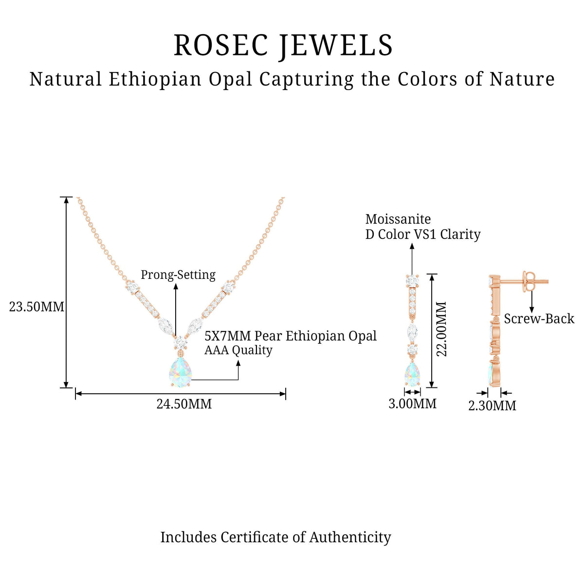 Natural Ethiopian Opal and Moissanite Teardrop Jewelry Set - Fabs things