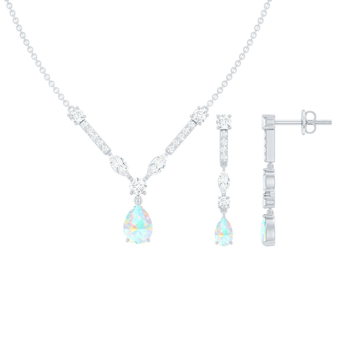 Natural Ethiopian Opal and Moissanite Teardrop Jewelry Set - Fabs things