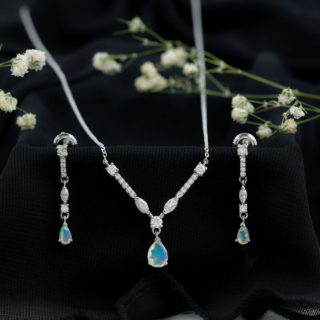 Natural Ethiopian Opal and Moissanite Teardrop Jewelry Set - Fabs things