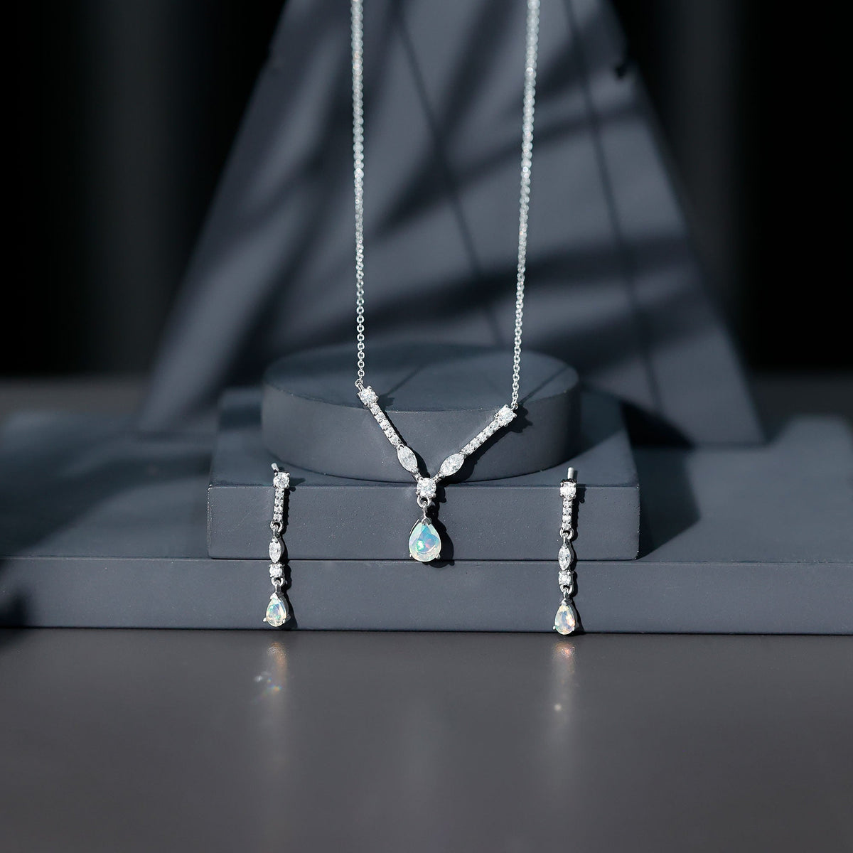 Natural Ethiopian Opal and Moissanite Teardrop Jewelry Set - Fabs things