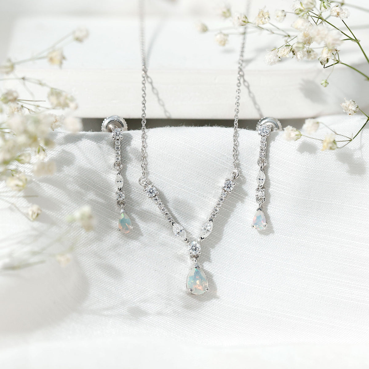 Natural Ethiopian Opal and Moissanite Teardrop Jewelry Set - Fabs things