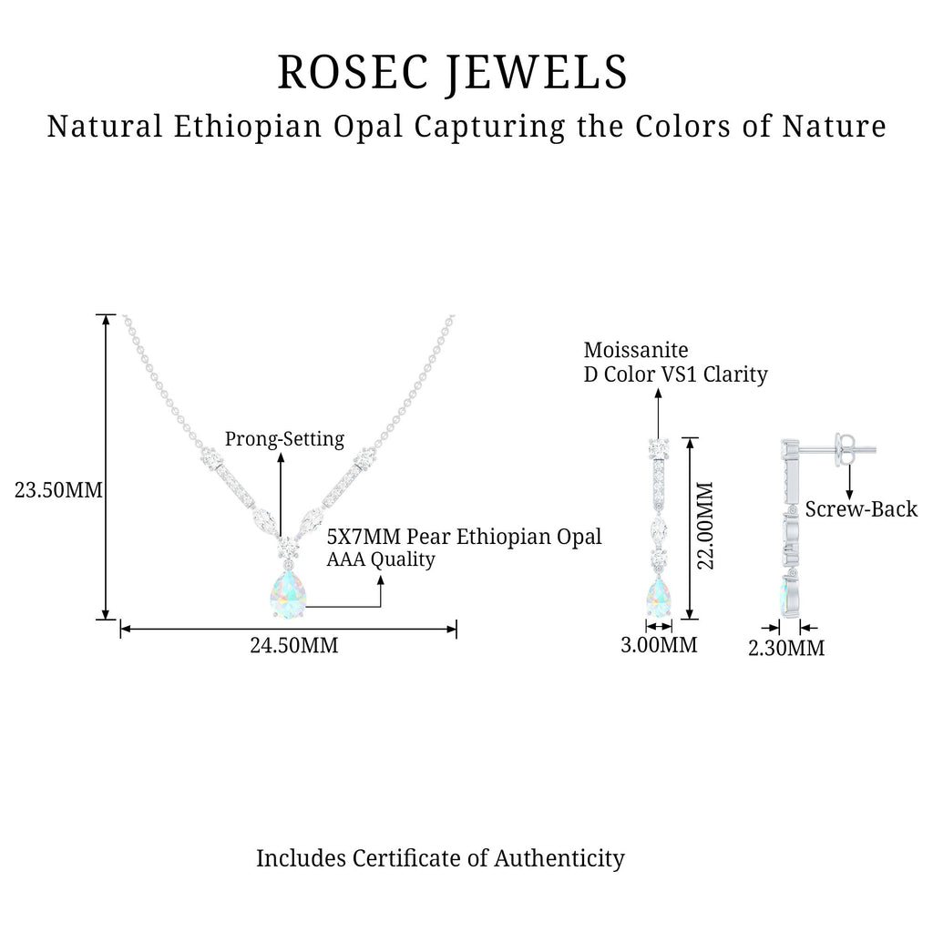 Natural Ethiopian Opal and Moissanite Teardrop Jewelry Set - Fabs things