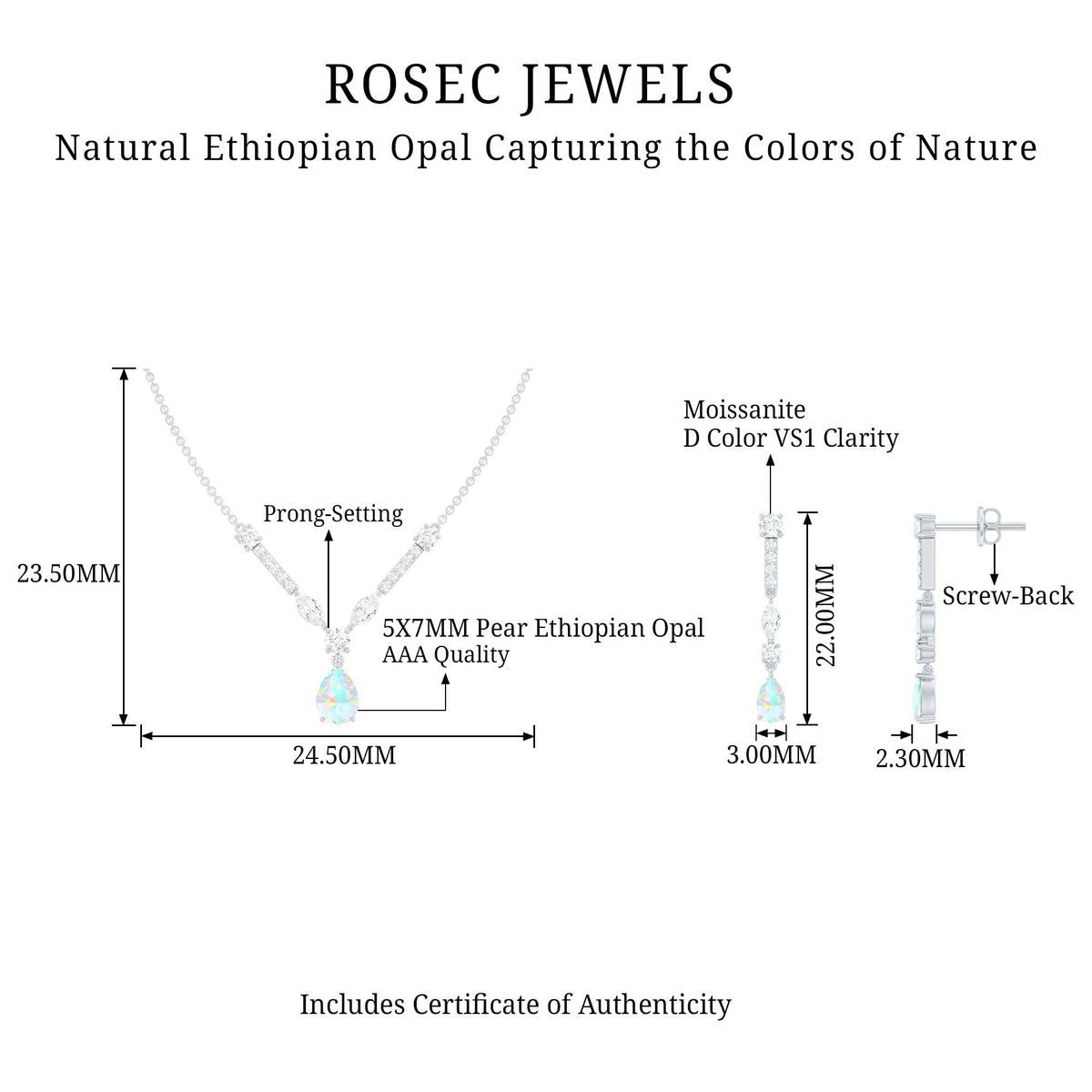 Natural Ethiopian Opal and Moissanite Teardrop Jewelry Set - Fabs things