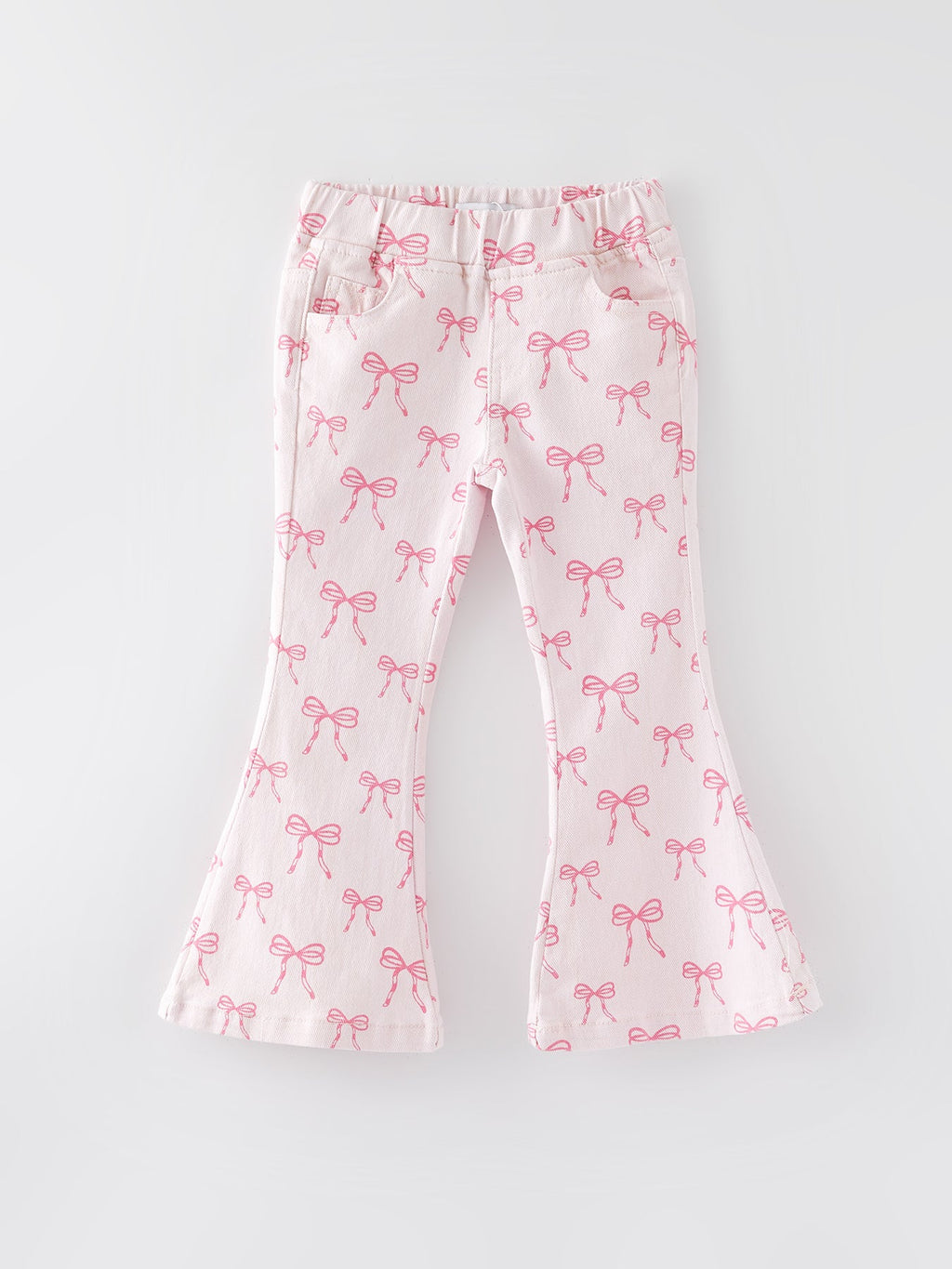Fall Girls Pink Bow Print Elastic Flared Jeans Denim pant - Fabs things