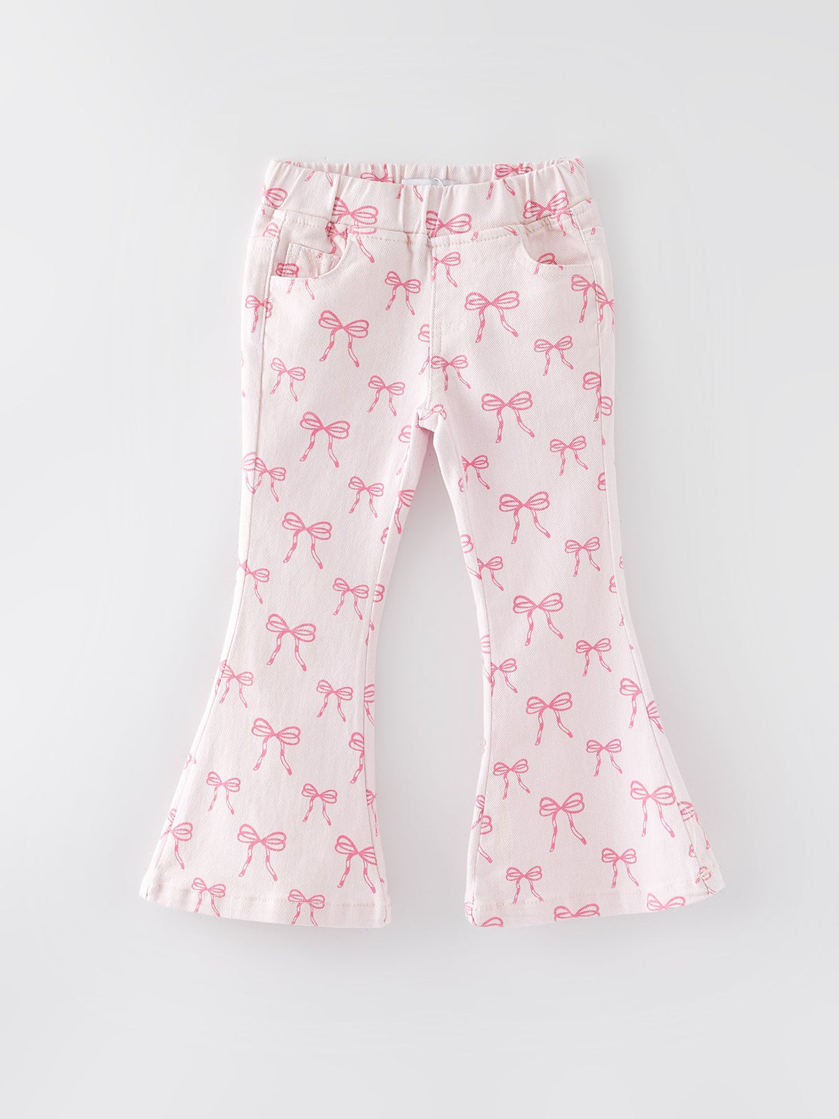 Fall Girls Pink Bow Print Elastic Flared Jeans Denim pant - Fabs things