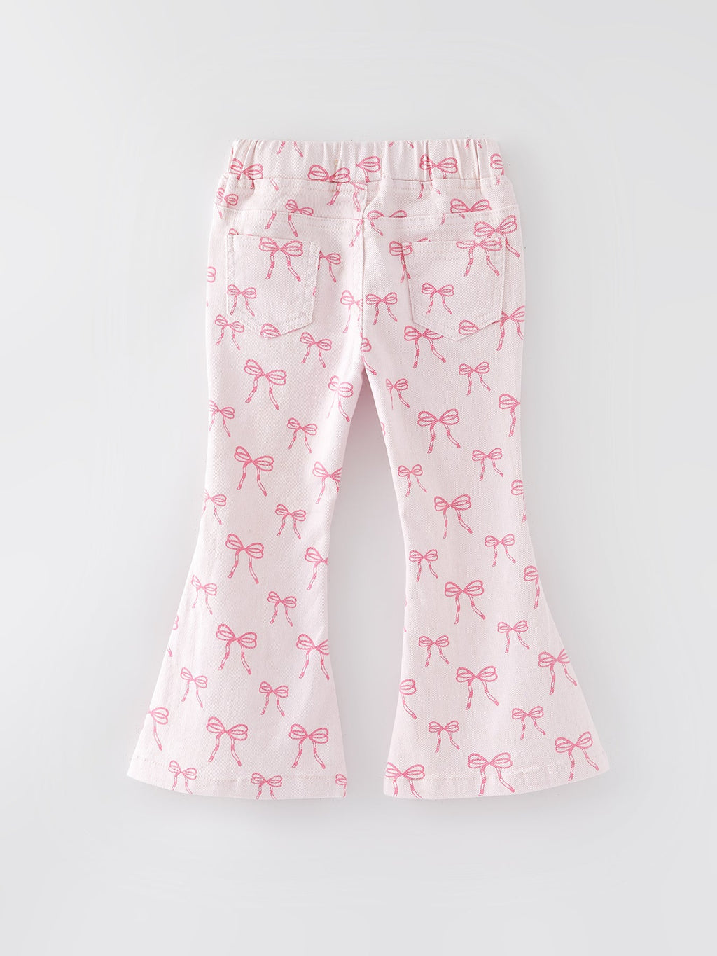 Fall Girls Pink Bow Print Elastic Flared Jeans Denim pant - Fabs things