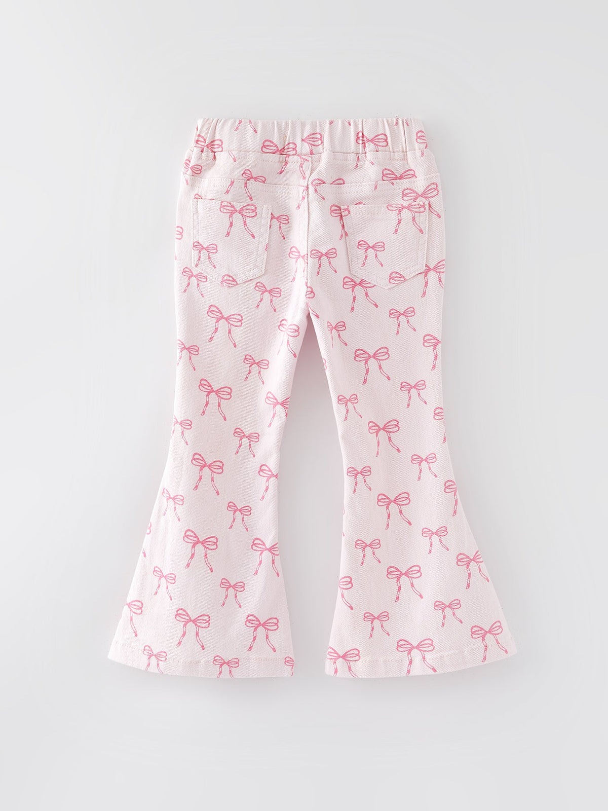 Fall Girls Pink Bow Print Elastic Flared Jeans Denim pant - Fabs things