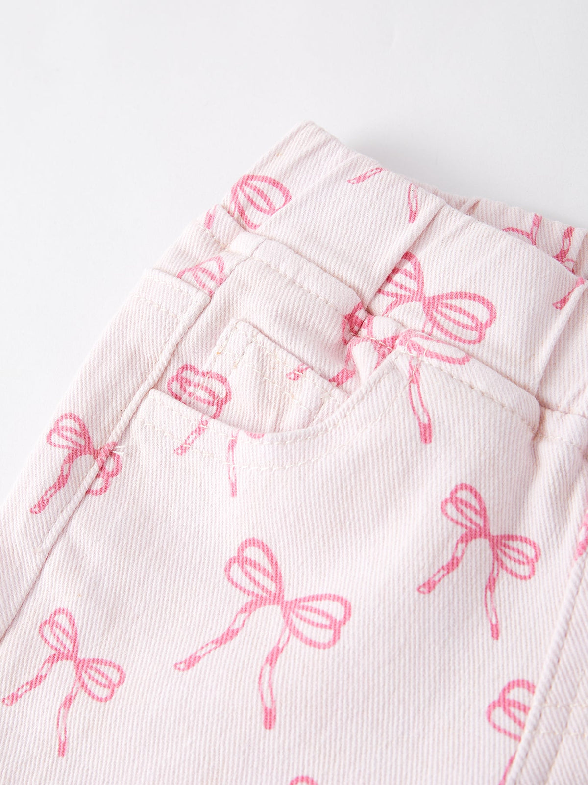 Fall Girls Pink Bow Print Elastic Flared Jeans Denim pant - Fabs things