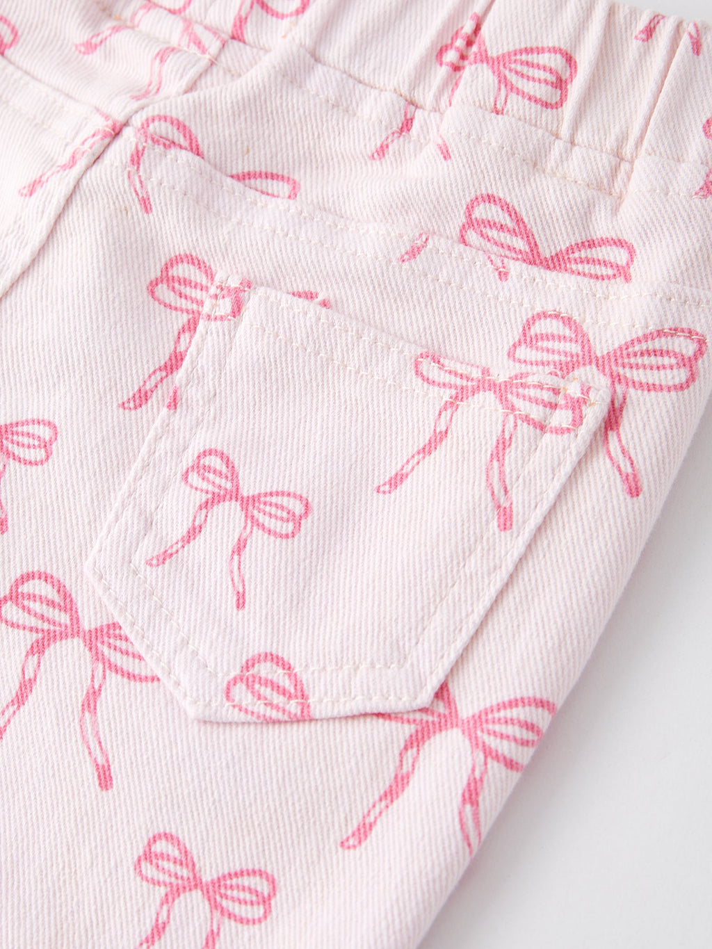 Fall Girls Pink Bow Print Elastic Flared Jeans Denim pant - Fabs things