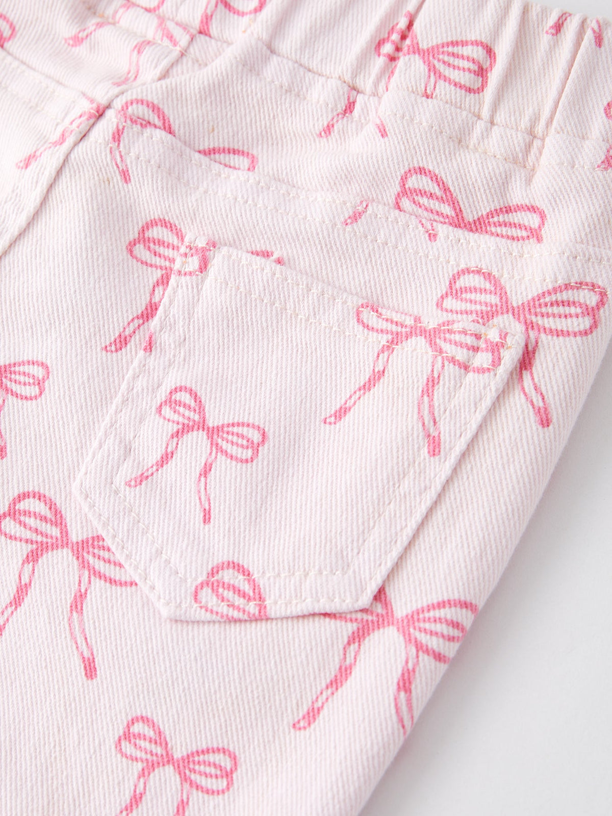 Fall Girls Pink Bow Print Elastic Flared Jeans Denim pant - Fabs things