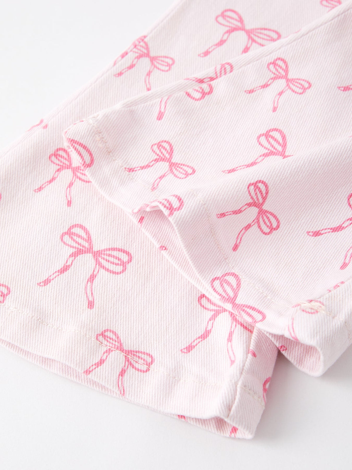 Fall Girls Pink Bow Print Elastic Flared Jeans Denim pant - Fabs things