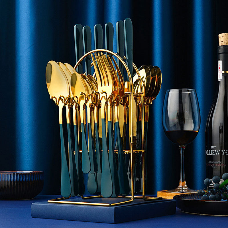 Gold Stainless Steel Cutlery Set With Rack - Fabs things